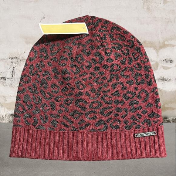 Michael Kors Accessories - Michael Kors NWT Leopard Sparkle Print Burgundy Beanie